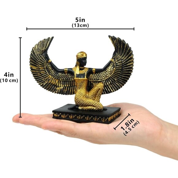 Open Wings Kneeling Egyptian Isis Figurine Ancient Goddess Sculpture Decor - Picture 4 of 6